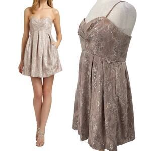 Jill Stuart Metallic Lace Cocktail Dress Strapless Mini Silver Purple Womens 12